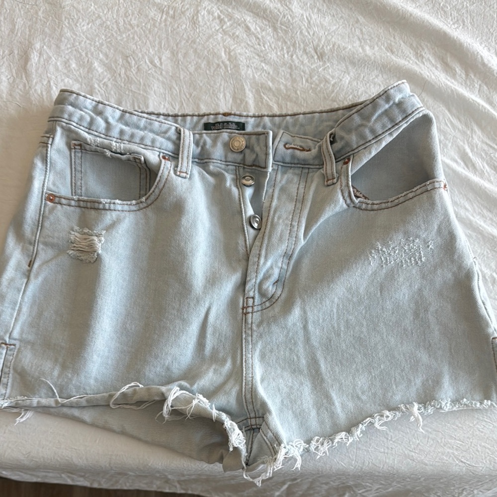 Light Blue Distressed Denim Shorts